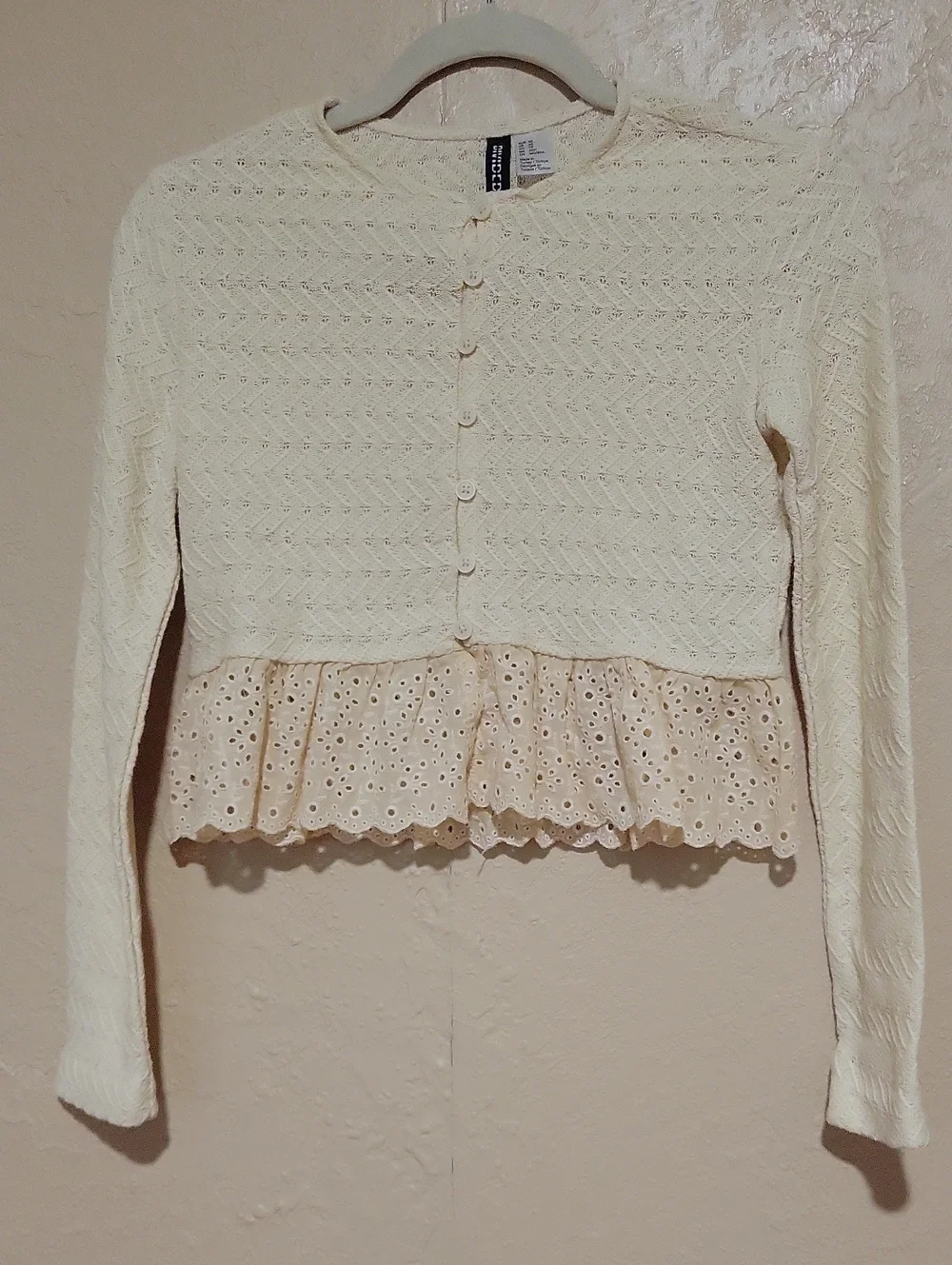 H&M Cream Eyelet Peplum Cardigan